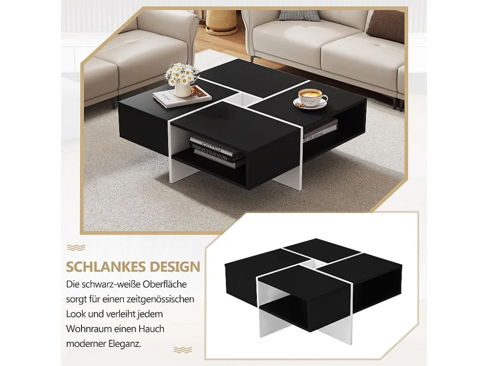 Vierkante salontafel met 5 vakken - 70 x 70 x 35 cm - spaanplaat - zwart Merax