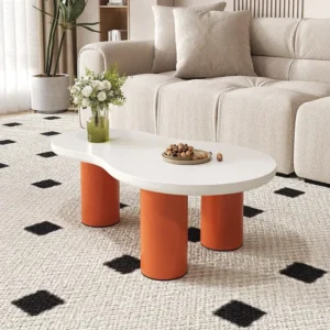 Wolkvormige salontafels - L 99,5 x B 43-58 x H 35,5 cm - gelakt MDF blad en PVC poten - Wit + oranje Merax