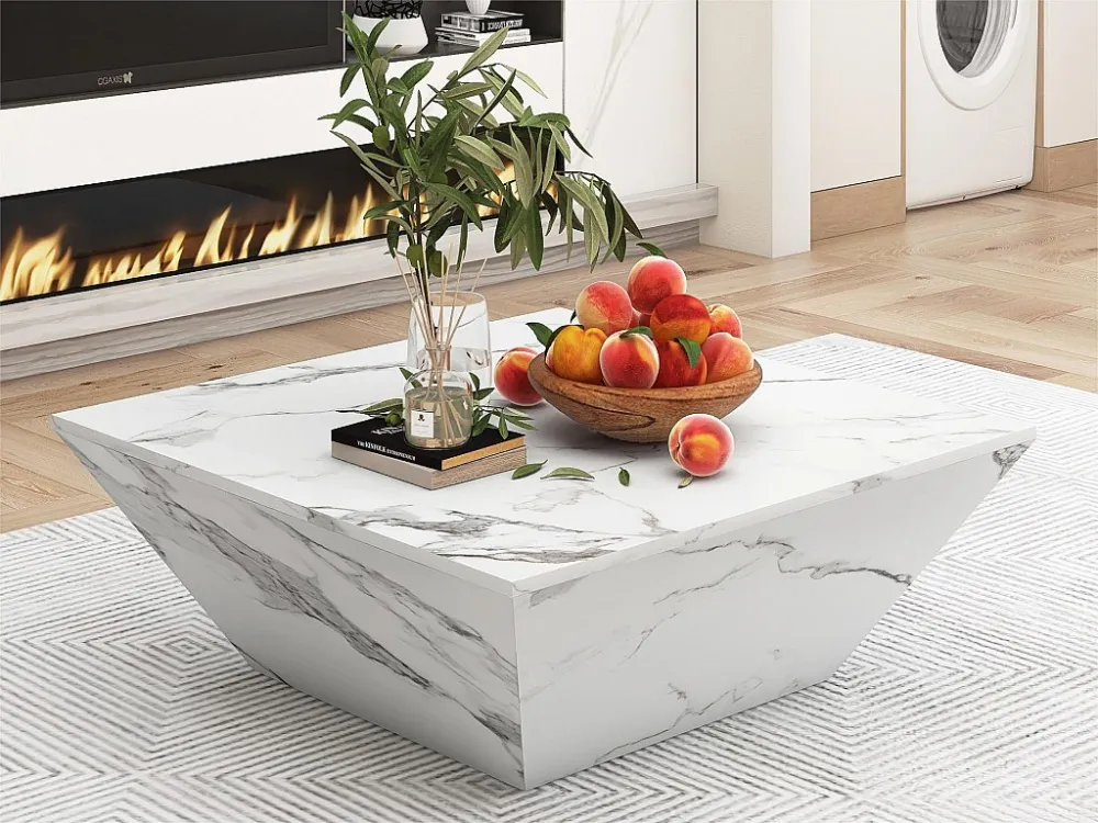 Eigentijdse salontafel - glanzende uitstraling - marmeren afwerking - wit ModernLuxe