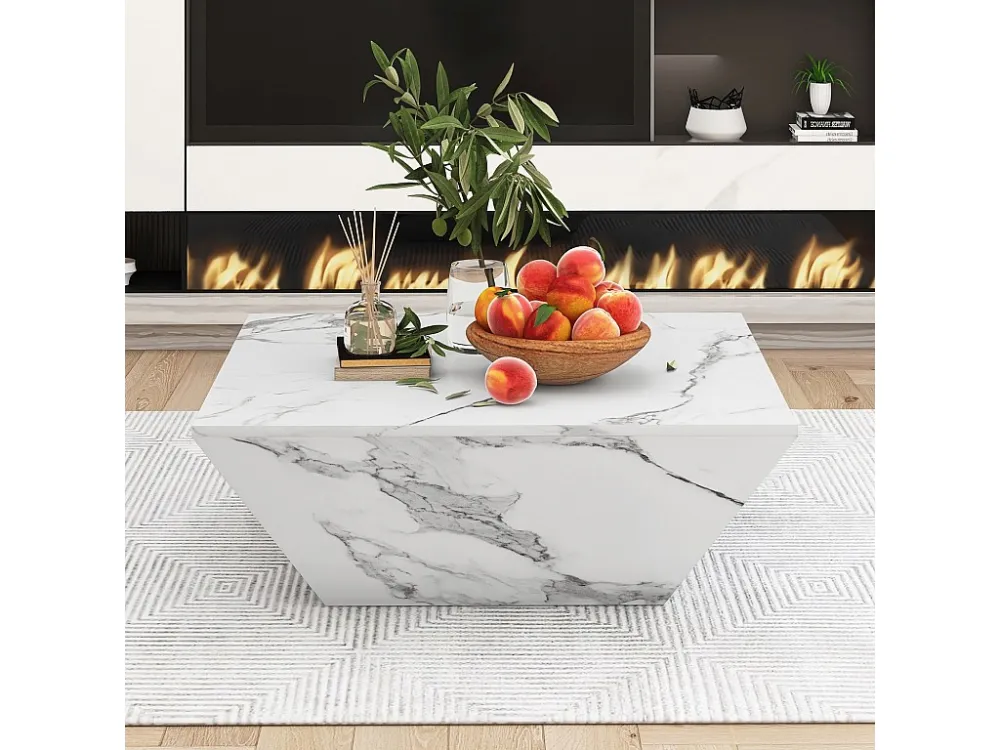 Eigentijdse salontafel - glanzende uitstraling - marmeren afwerking - wit ModernLuxe