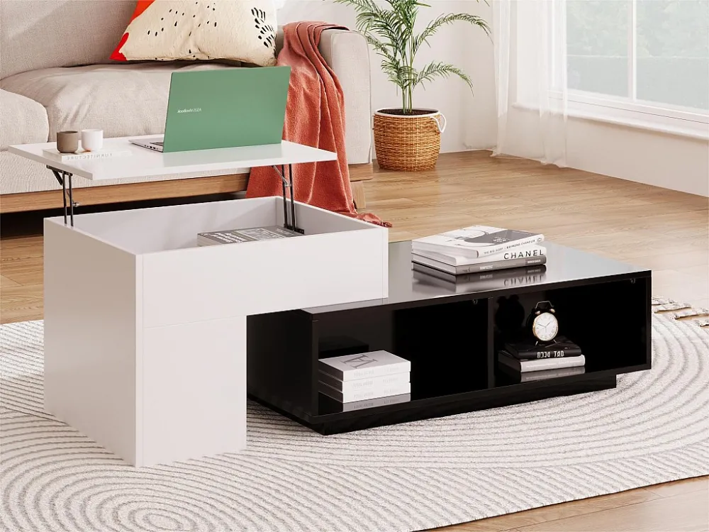 Hefbare salontafel - met opbergvakken - Zwart ModernLuxe