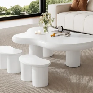 MDF Salontafelset - met 2 kleine krukjes - Wit ModernLuxe