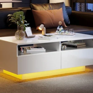 Moderne salontafel - met dimbare LED en 2 lades - Wit ModernLuxe