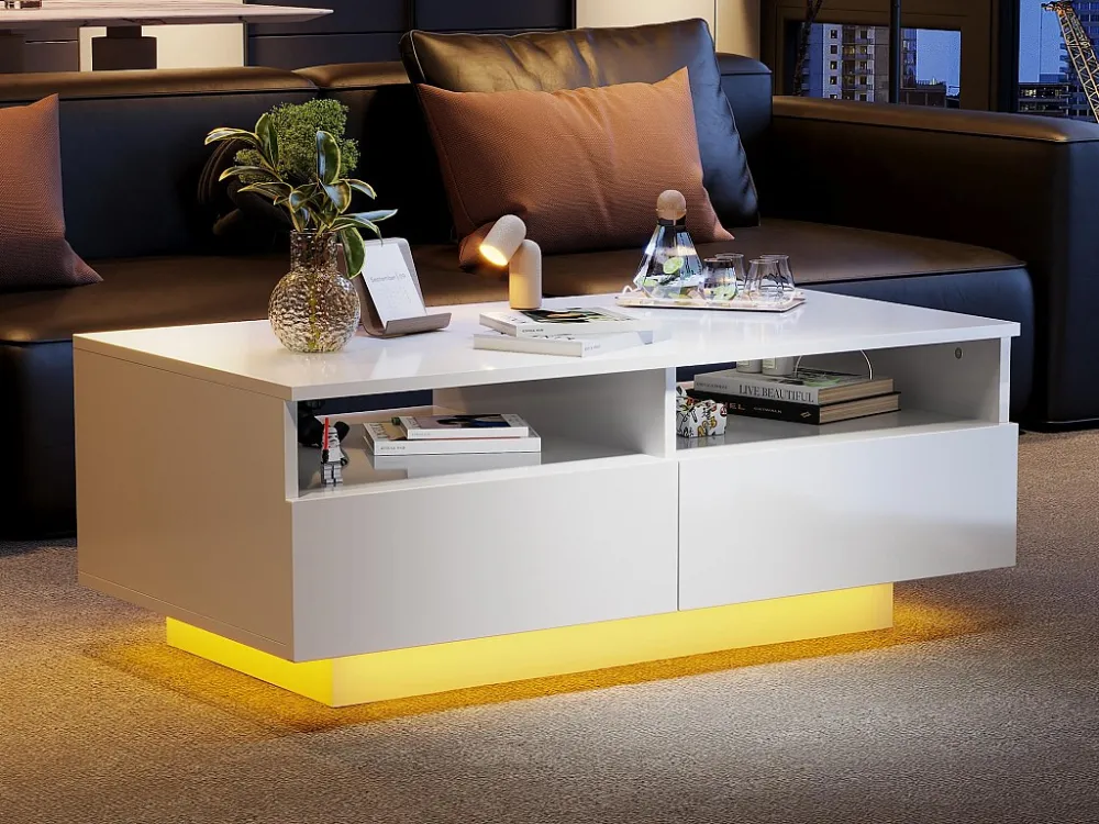 Moderne salontafel - met dimbare LED en 2 lades - Wit ModernLuxe