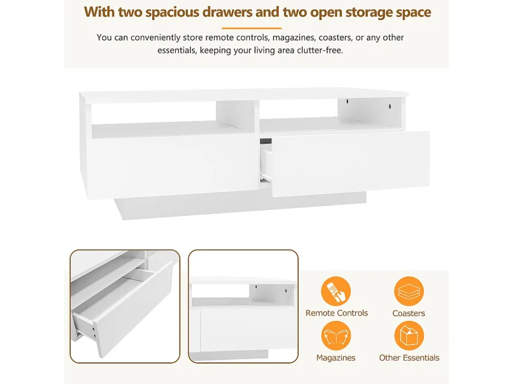 Moderne salontafel - met dimbare LED en 2 lades - Wit ModernLuxe