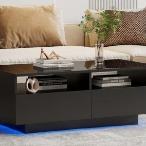 Moderne salontafel - met dimbare LED en 2 lades - Zwart ModernLuxe