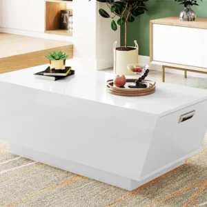 Moderne salontafel met LED - omgekeerde trapeziumvorm - 2 laden - Wit ModernLuxe