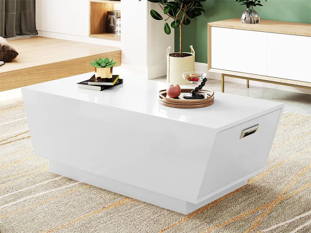 Moderne salontafel met LED - omgekeerde trapeziumvorm - 2 laden - Wit ModernLuxe