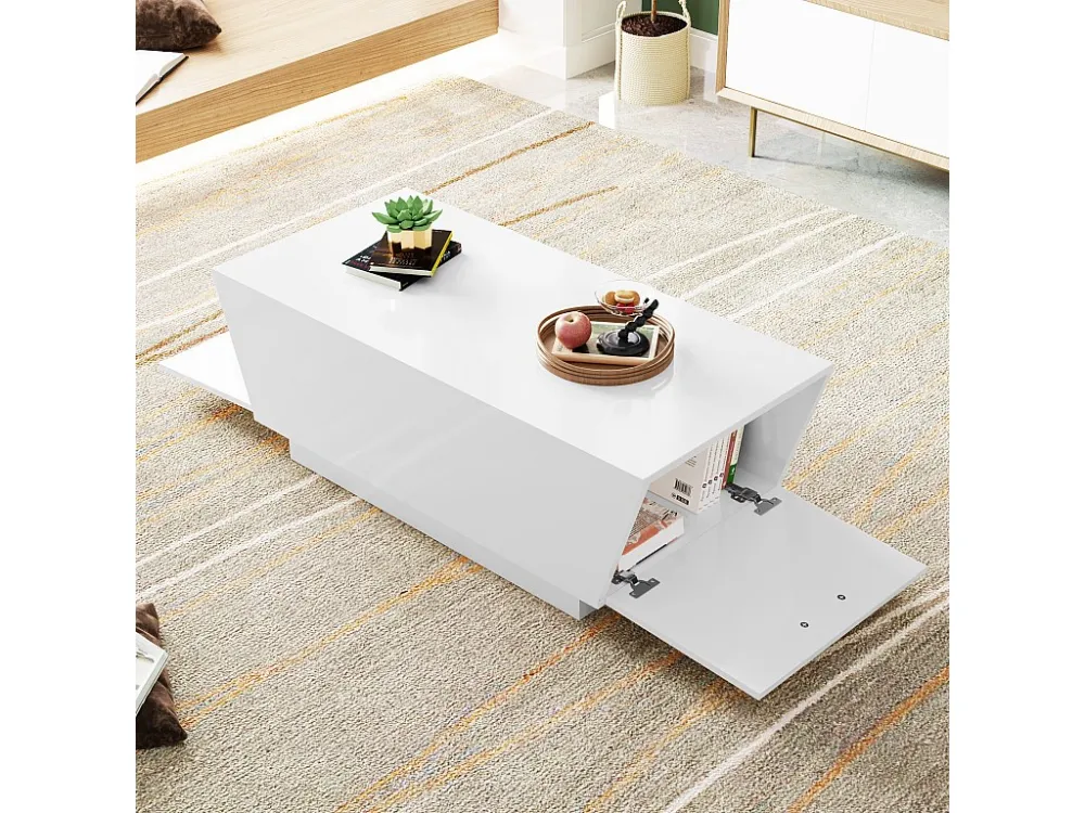 Moderne salontafel met LED - omgekeerde trapeziumvorm - 2 laden - Wit ModernLuxe