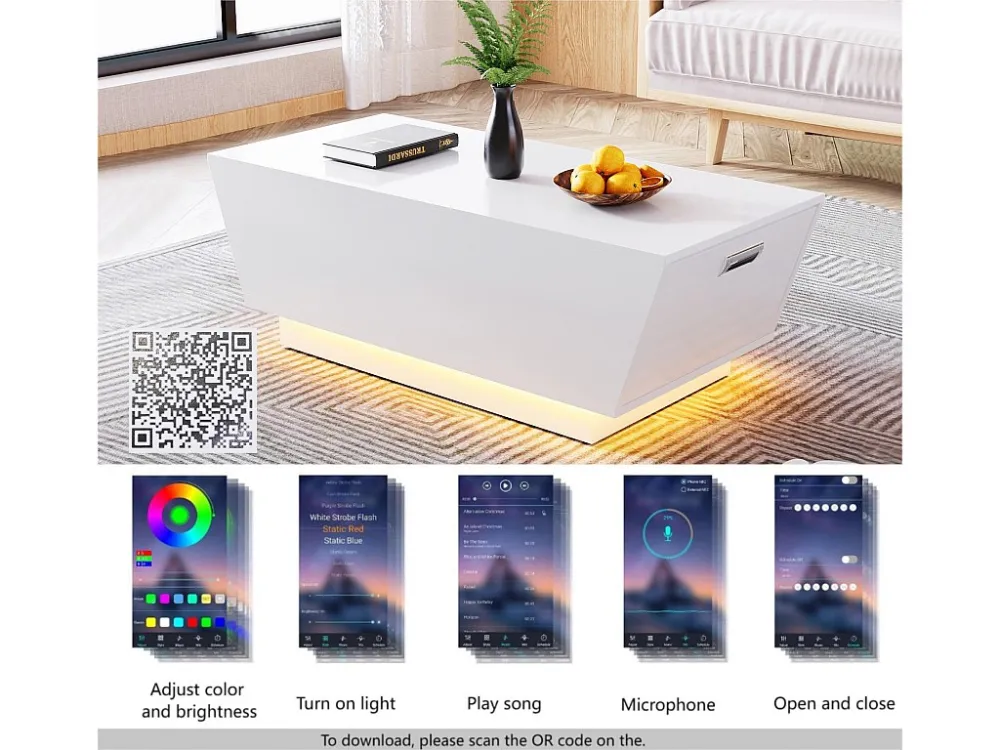 Moderne salontafel met LED - omgekeerde trapeziumvorm - 2 laden - Wit ModernLuxe