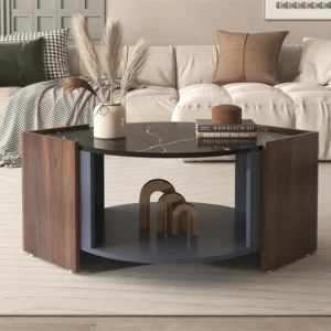 Salontafel - blad van marmer en houteffect - bruin ModernLuxe