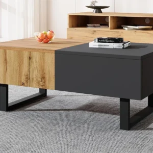 Salontafel hout en metaal - met verborgen opbergruimte - Naturel en grijs ModernLuxe