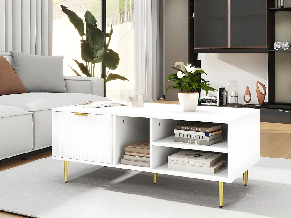 Salontafel - 1 lade en 3 open vakken - Wit ModernLuxe