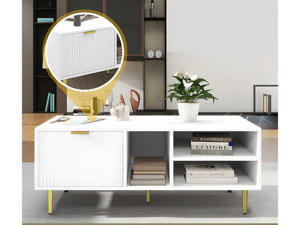 Salontafel - 1 lade en 3 open vakken - Wit ModernLuxe