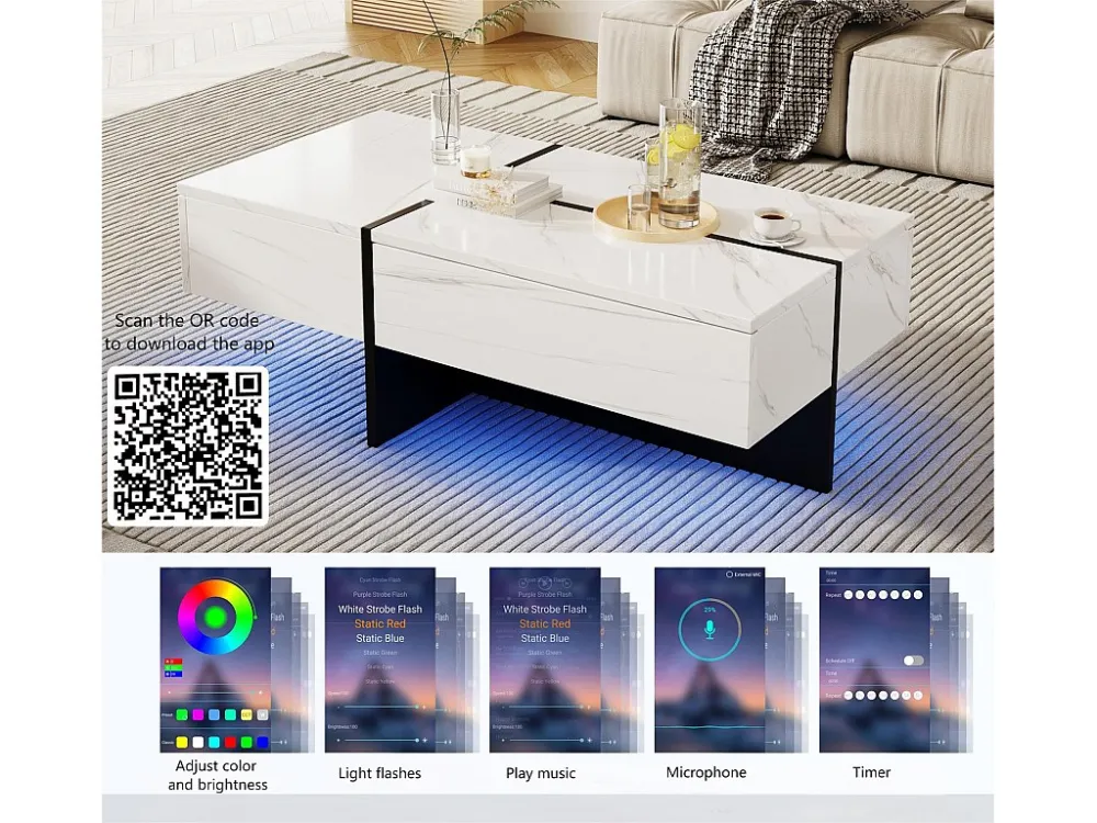 Salontafel - met app-gestuurd LED-verlichtingssysteem - Wit ModernLuxe