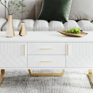 Salontafel met 2 deuren en 2 laden - glanzende afwerking - Wit ModernLuxe