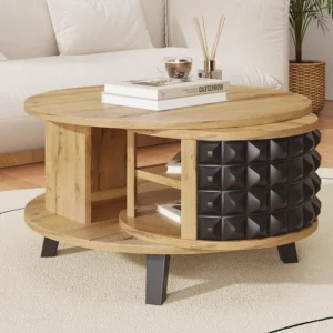 Salontafel - met draaibare opbergruimte - Naturel en Zwart ModernLuxe