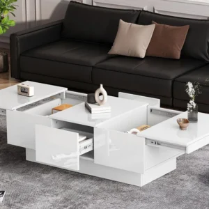 Salontafel met glanzende look - 2 laden + 2 verborgen vakken - Wit ModernLuxe