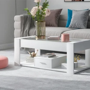 Salontafel met één lade - glazen blad - Wit ModernLuxe