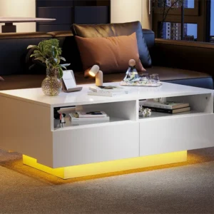 Salontafel met 4 laden met LED-licht - glanzende afwerking - Wit ModernLuxe