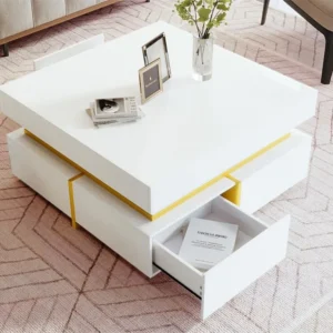 Salontafel met 2 lades - glanzende look en gouden bies - B ModernLuxe