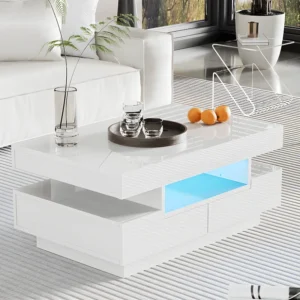 Salontafel met LED - glanzende afwerking - 4 laden voor en achter - Wit ModernLuxe