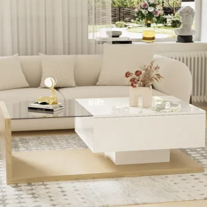 Salontafel met LED - glas en spaanplaat - Naturel ModernLuxe
