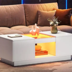 Salontafel met LED - 2 laden & 1 open vak - Wit ModernLuxe