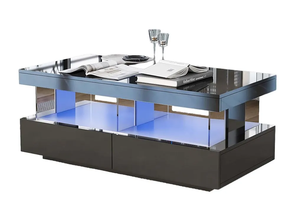 Salontafel met LED - met 2 lades en glazen vakken - moderne stijl - Zwart ModernLuxe