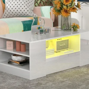 Salontafel met LED + nissen + lades - glanzende uitstraling - Wit ModernLuxe
