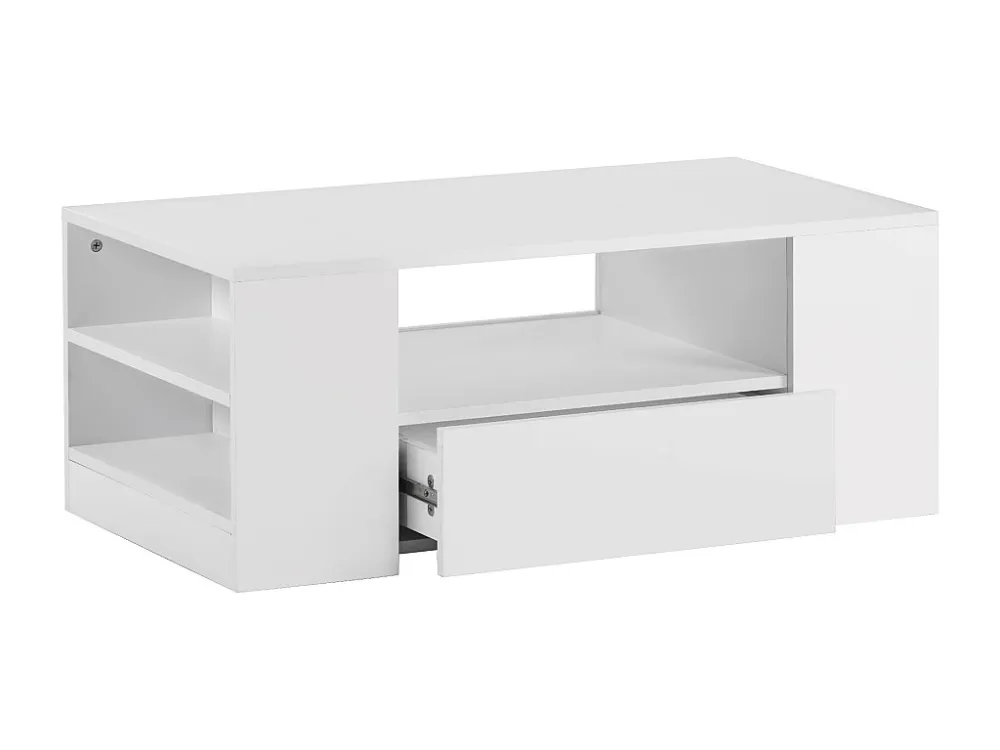 Salontafel met LED + nissen + lades - glanzende uitstraling - Wit ModernLuxe