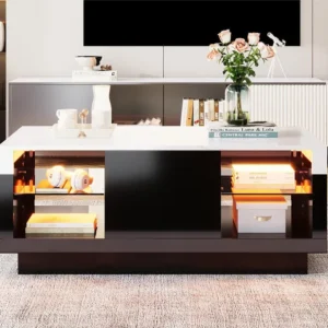 Salontafel met LED - 4 vakken en 1 lade - spaanplaat - Zwart ModernLuxe