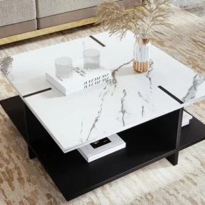 Salontafel met open opbergruimte - MDF - Wit & Zwart ModernLuxe