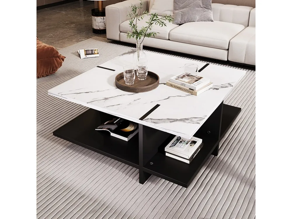 Salontafel met open opbergruimte - MDF - Wit & Zwart ModernLuxe