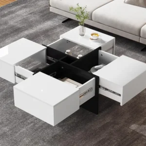 Vierkante salontafel - 4 lades - spaanplaat - Wit ModernLuxe