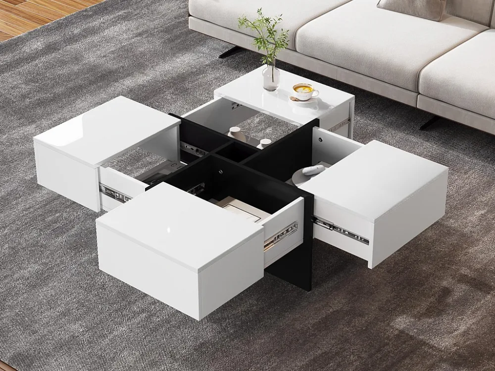 Vierkante salontafel - 4 lades - spaanplaat - Wit ModernLuxe