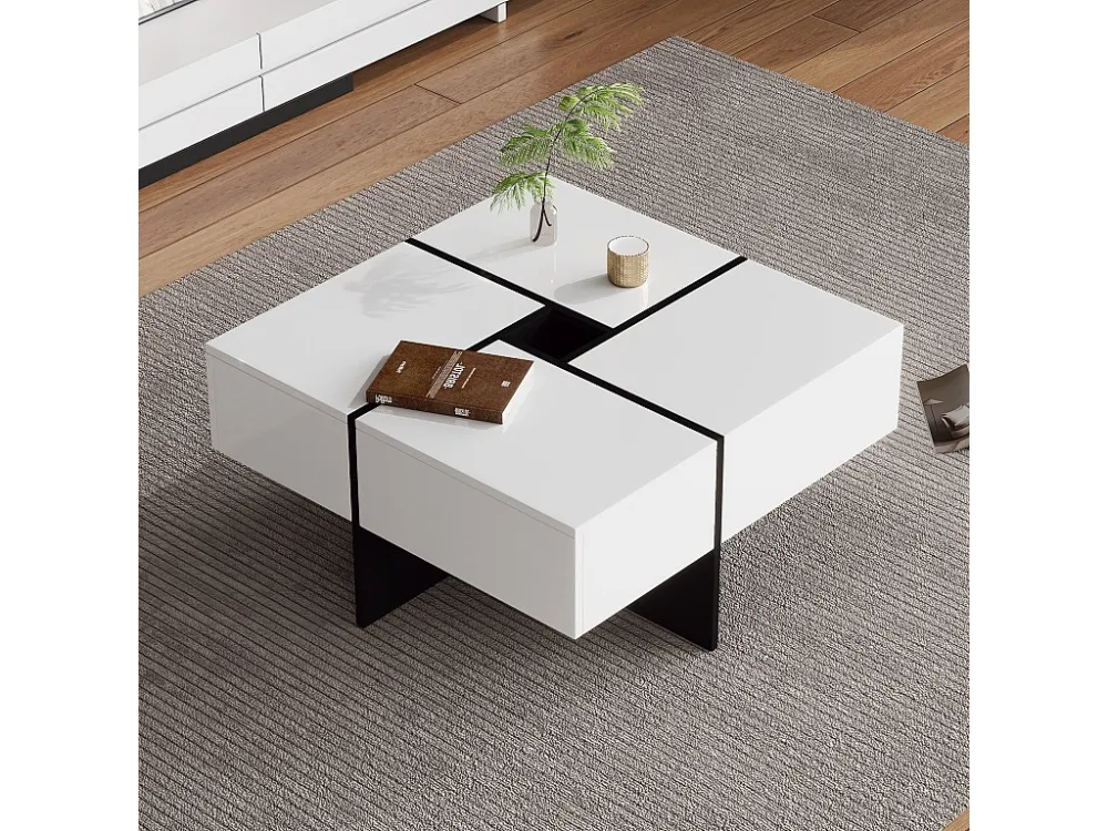 Vierkante salontafel - 4 lades - spaanplaat - Wit ModernLuxe