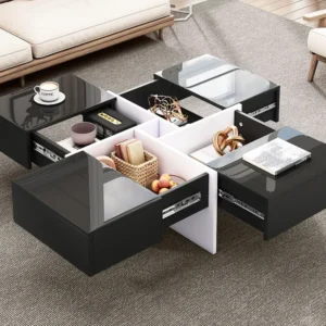 Vierkante salontafel - 4 lades - spaanplaat - Zwart ModernLuxe