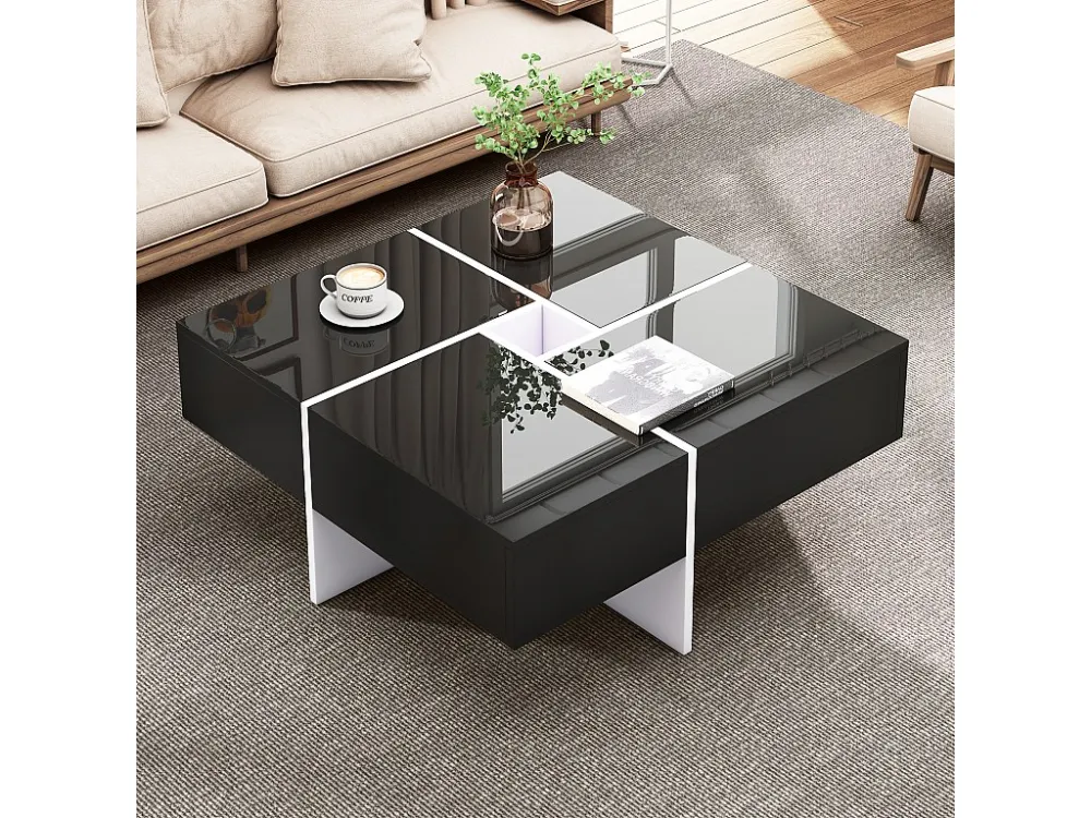 Vierkante salontafel - 4 lades - spaanplaat - Zwart ModernLuxe