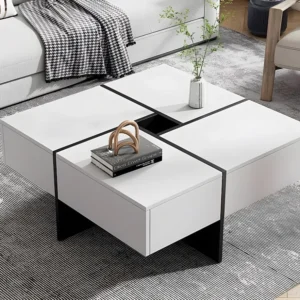 Vierkante salontafel - met centrale opbergruimte 10x10cm - Wit ModernLuxe
