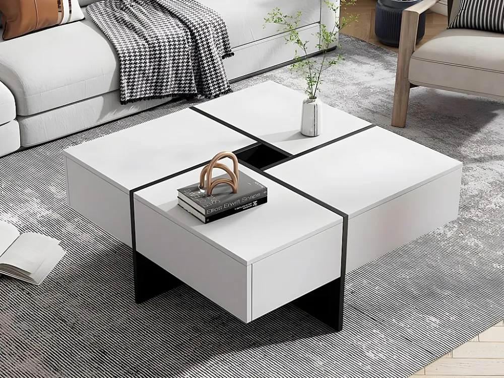 Vierkante salontafel - met centrale opbergruimte 10x10cm - Wit ModernLuxe