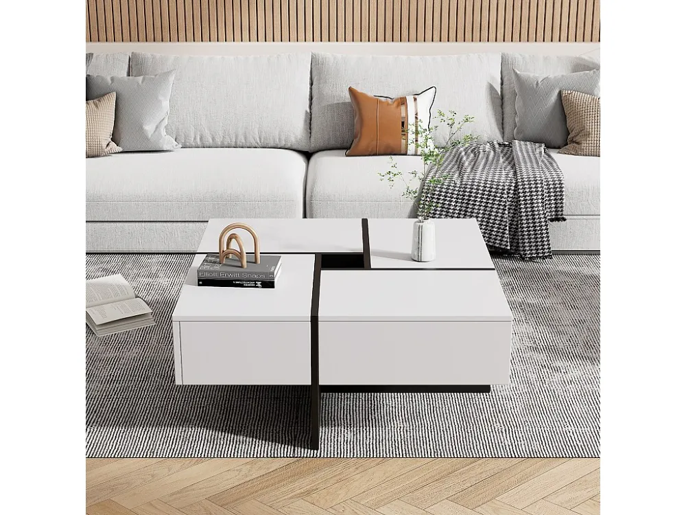 Vierkante salontafel - met centrale opbergruimte 10x10cm - Wit ModernLuxe