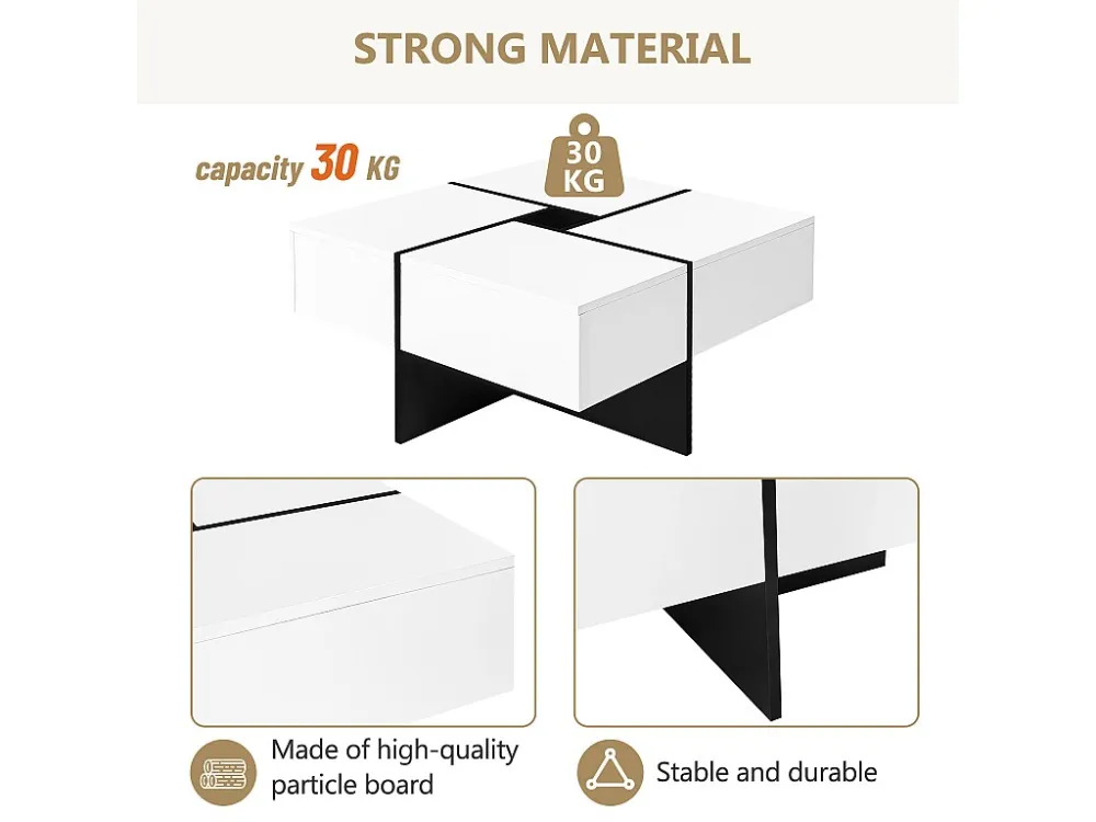Vierkante salontafel - met centrale opbergruimte 10x10cm - Wit ModernLuxe