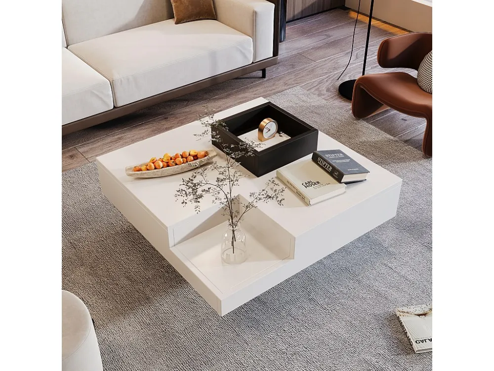 Vierkante salontafel met uitneembare opbergdoos - LED-verlichting onderaan - Wit & Zwart ModernLuxe