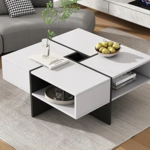 Vierkante salontafel - 5 opbergvakken - Wit ModernLuxe
