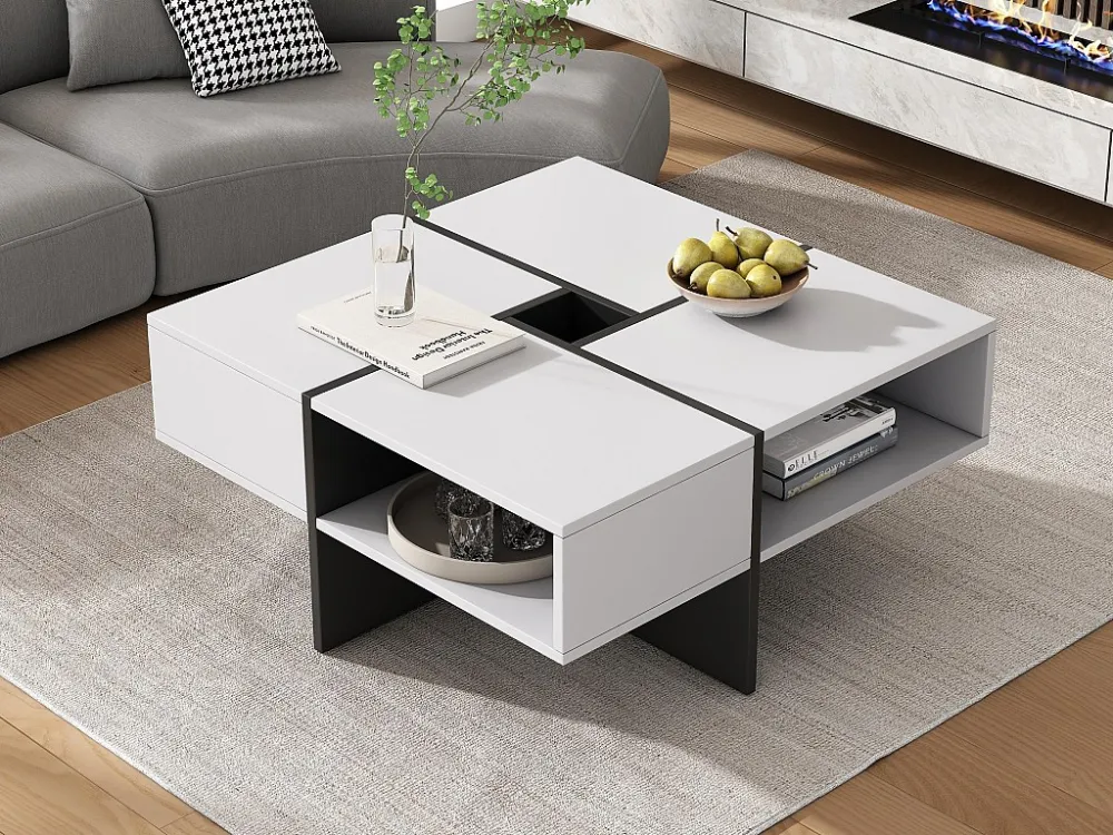 Vierkante salontafel - 5 opbergvakken - Wit ModernLuxe