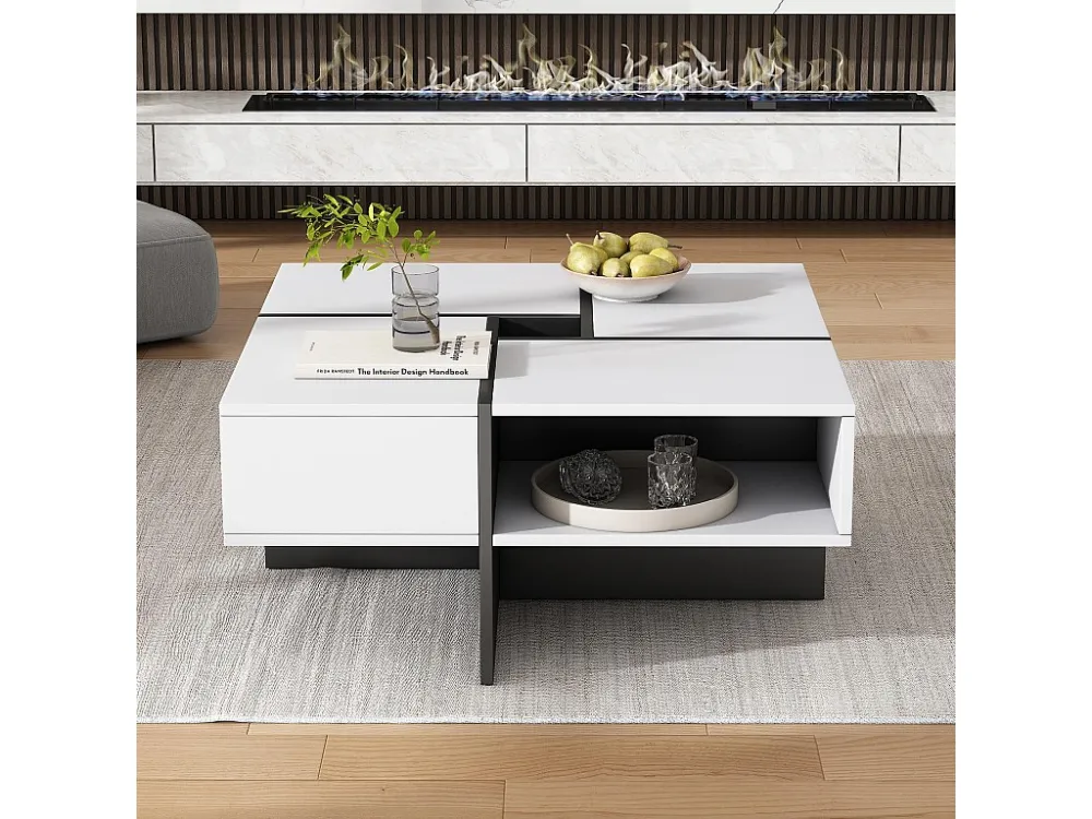 Vierkante salontafel - 5 opbergvakken - Wit ModernLuxe