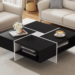 Vierkante salontafel - 5 opbergvakken - Zwart ModernLuxe