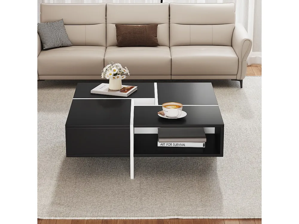 Vierkante salontafel - 5 opbergvakken - Zwart ModernLuxe