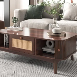 Woonkamer salontafel - gedecoreerd met rotan en massief hout - landelijke stijl - bruin ModernLuxe